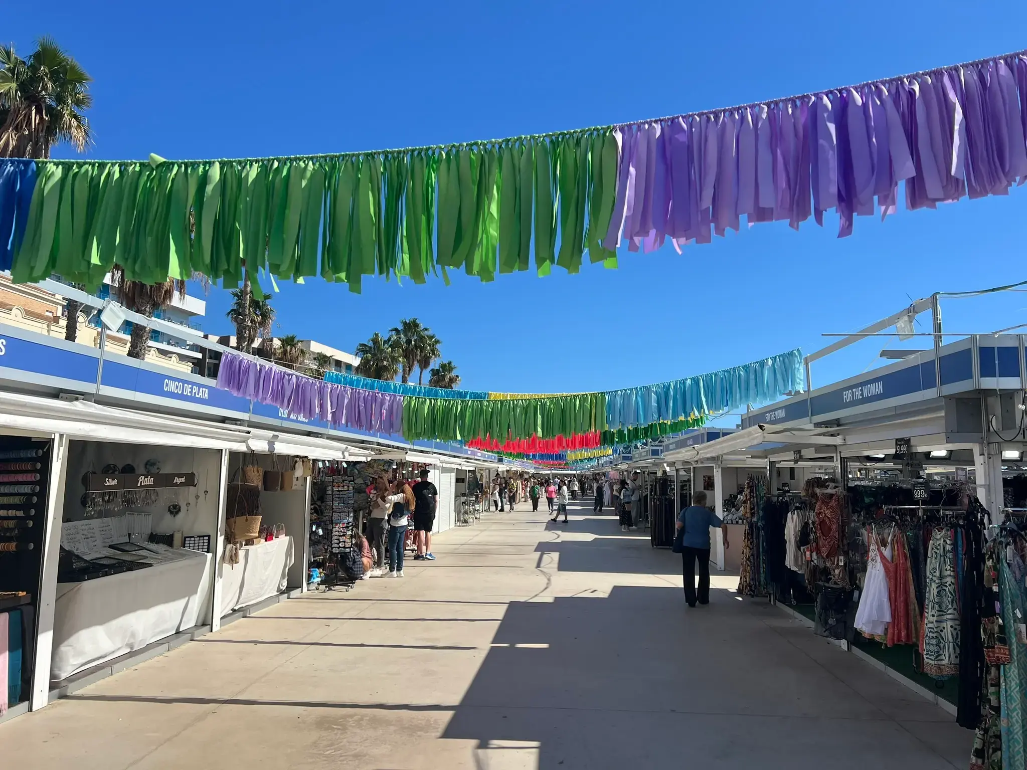 Hippy market stalls selling handicrafts and souvenirs on the Explanada de España
