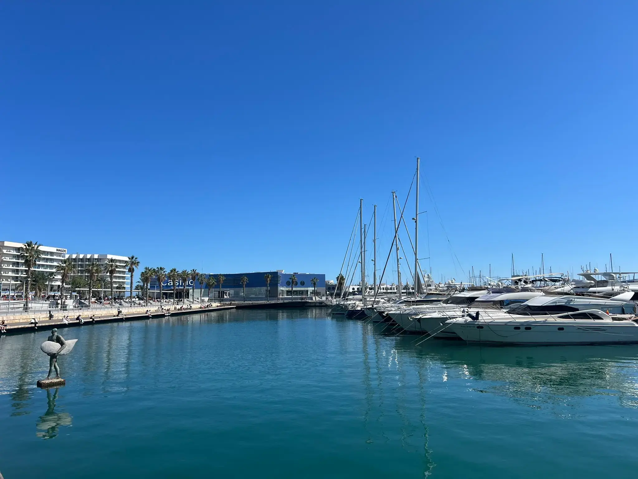 Alicante marina with yachts and the Casino Mediterráneo