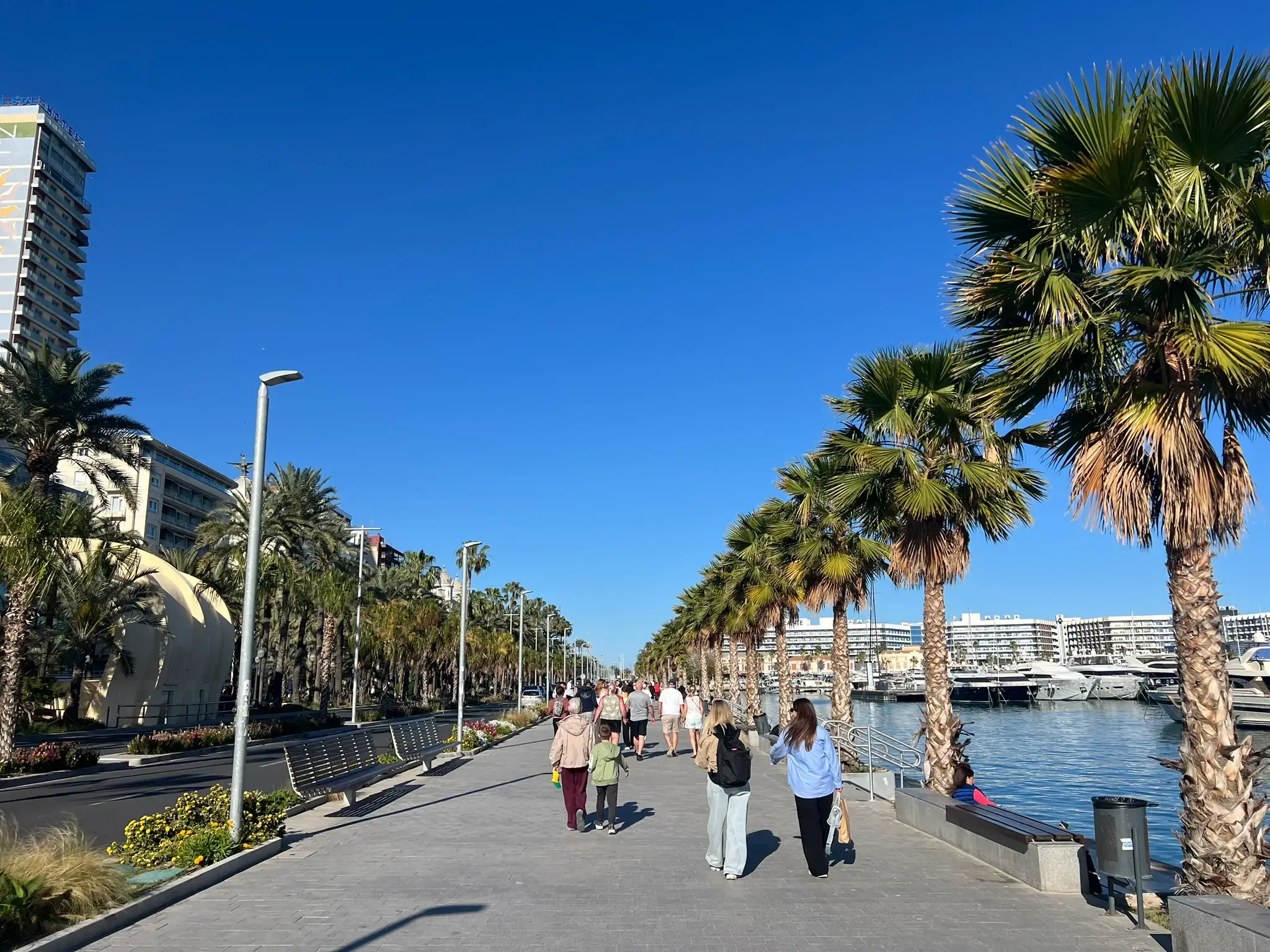 Alicante Marina waterfront promenade with Gran Sol hotel view