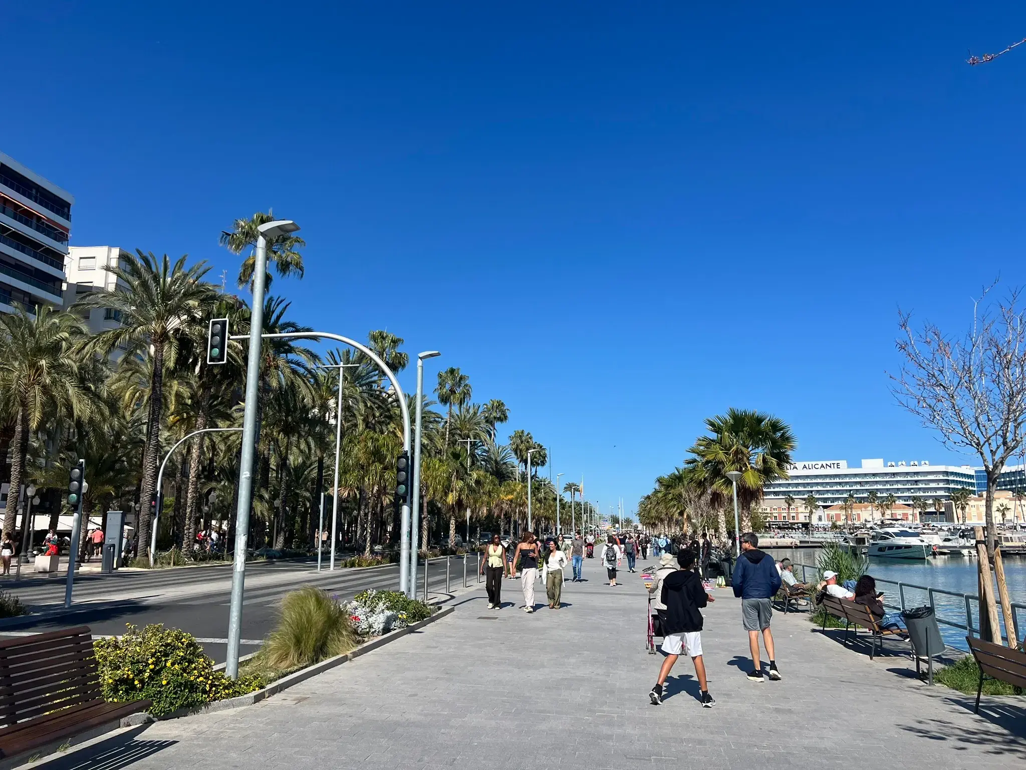 Alicante waterfront promenade walking path along the Mediterranean