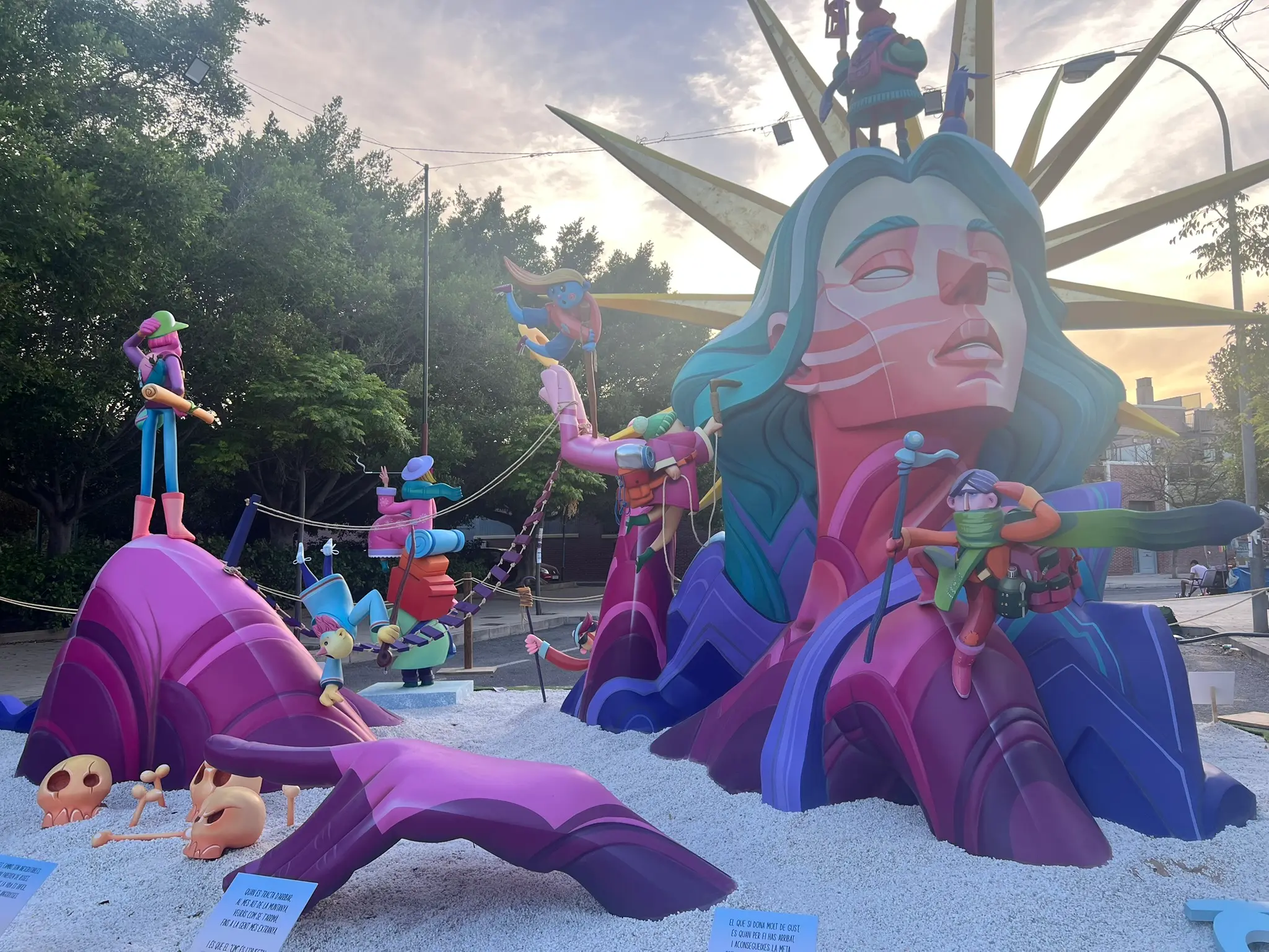 Grand official Hogueras monument featuring a detailed Maleficent figure in a purple cape surrounded by other villains, including Ursula in the foreground