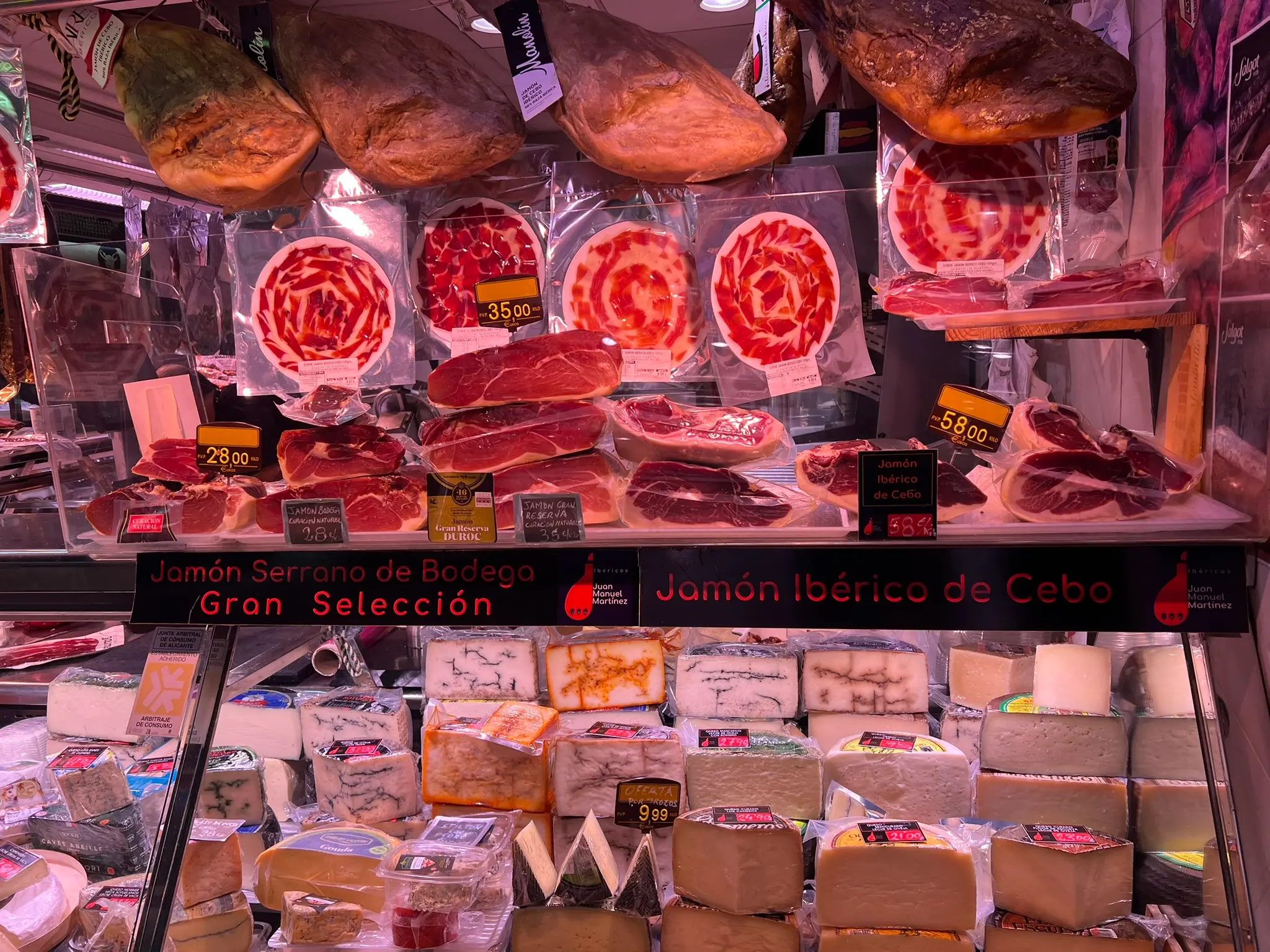 Jamón Serrano and artisan cheeses display