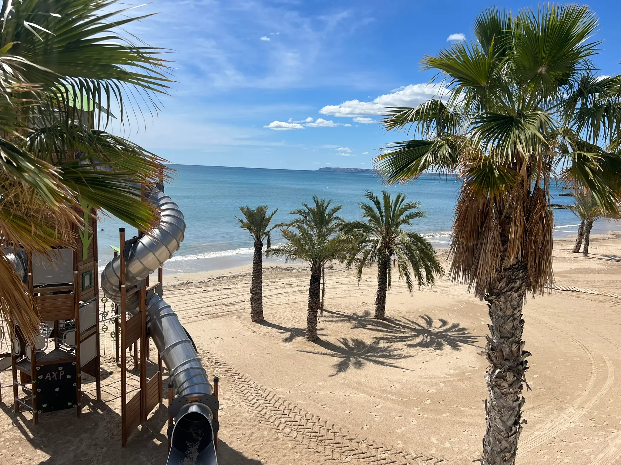Panoramic view of Playa Albufereta beach Alicante Costa Blanca